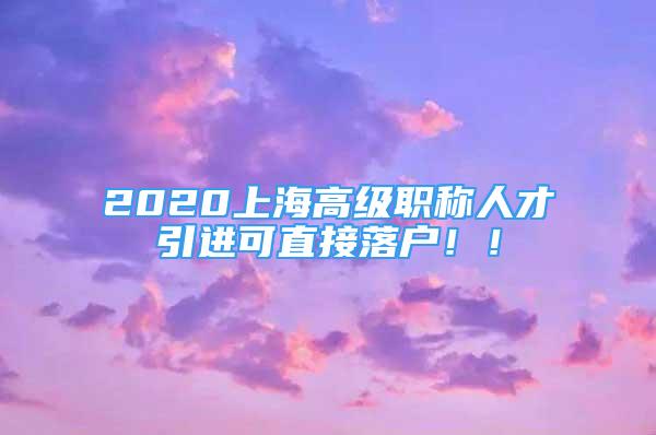 2020上海高级职称人才引进可直接落户！！