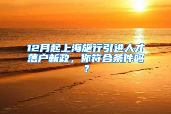 12月起上海施行引进人才落户新政，你符合条件吗？