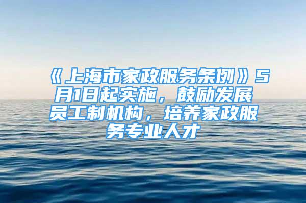 《上海市家政服务条例》5月1日起实施，鼓励发展员工制机构，培养家政服务专业人才