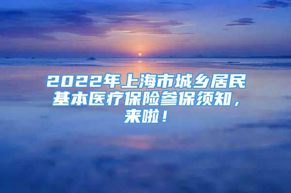 2022年上海市城乡居民基本医疗保险参保须知，来啦！