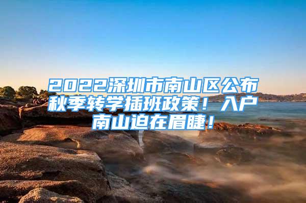 2022深圳市南山区公布秋季转学插班政策！入户南山迫在眉睫！