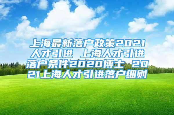 上海最新落户政策2021人才引进 上海人才引进落户条件2020博士 2021上海人才引进落户细则